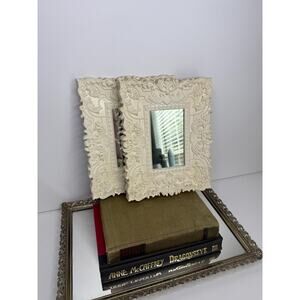 Set of 2 White Fleur De Lis Designed High Gloss Florence Wall Mirrors Plastic